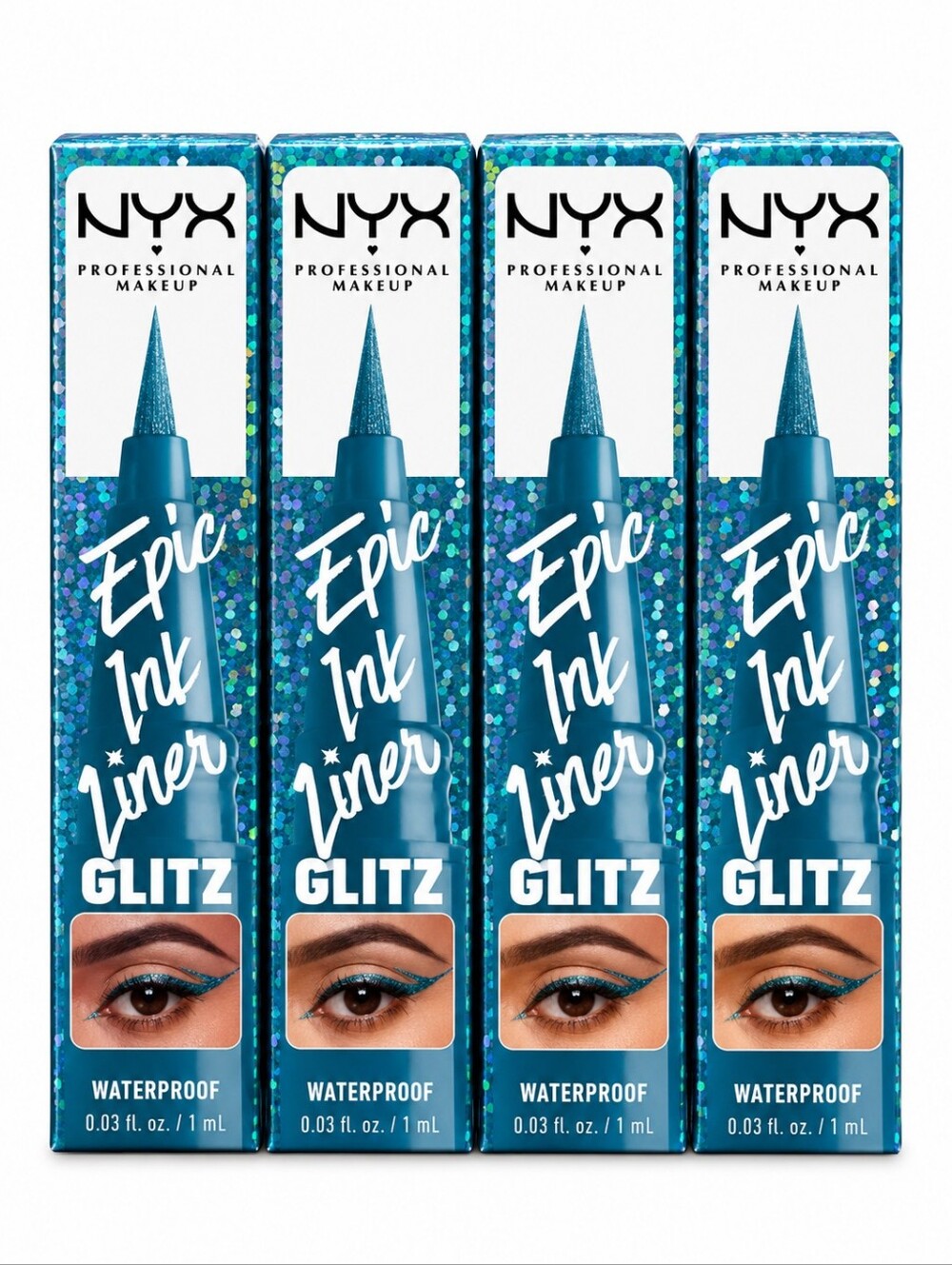 4 x NYX Epic Ink Liner Glitz Waterproof Eyeliner 01 Tapered Twinkle